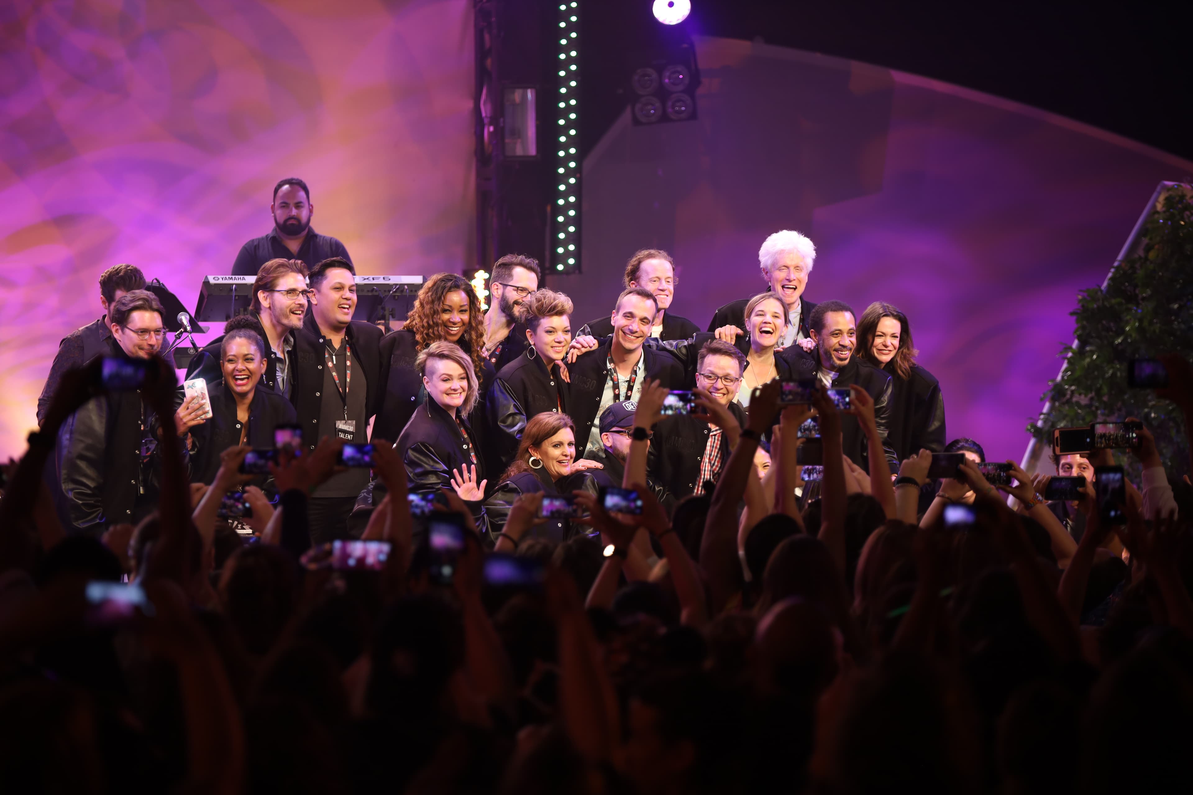 Mouseketeers in matching MMC30 black jackets at the 30th-anniversary reunion